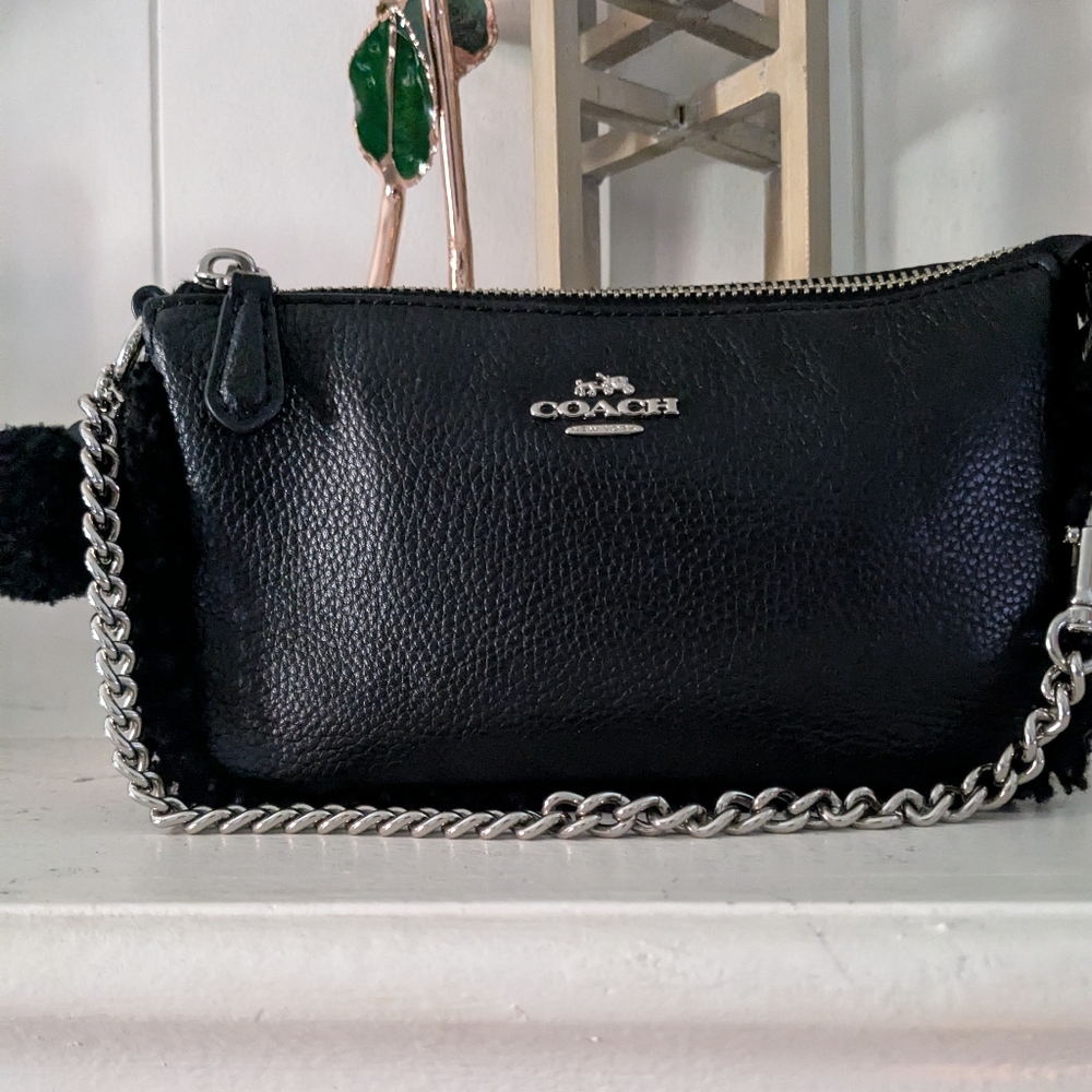 Coach Black Leather Chain Shoulder Bag